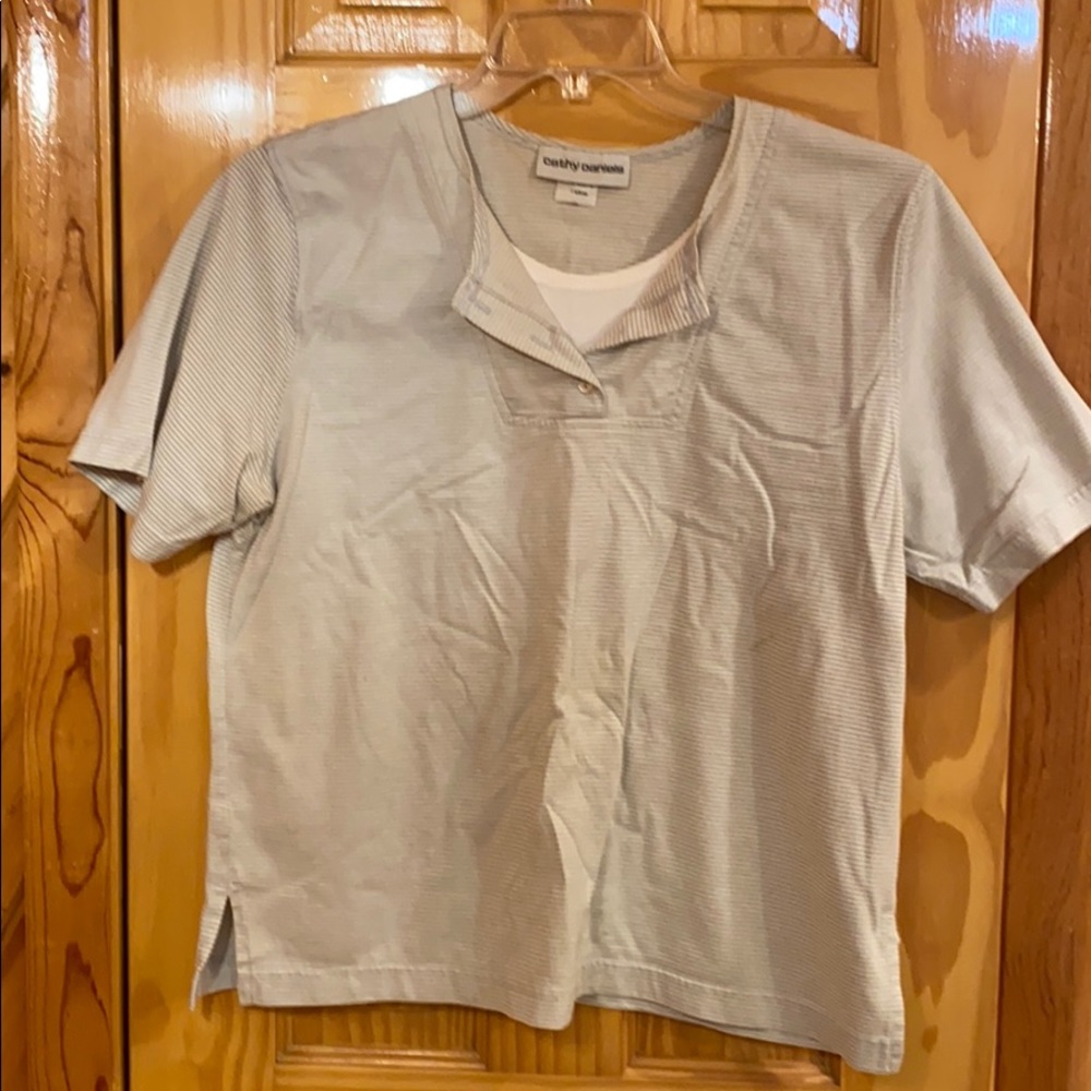 Gray and white stripe top size large